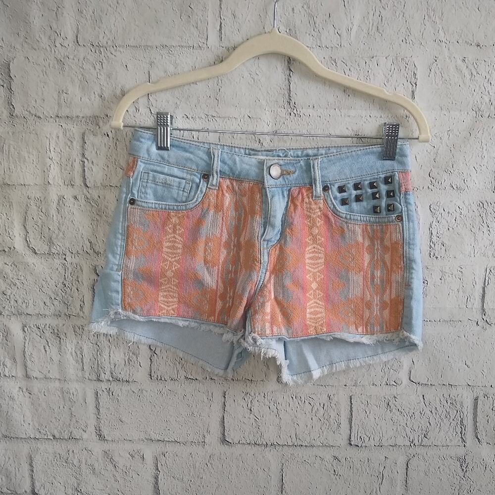 Life In Progress Y2K Vintage Aztec Bohemian Cutoff Denim Shorts 25